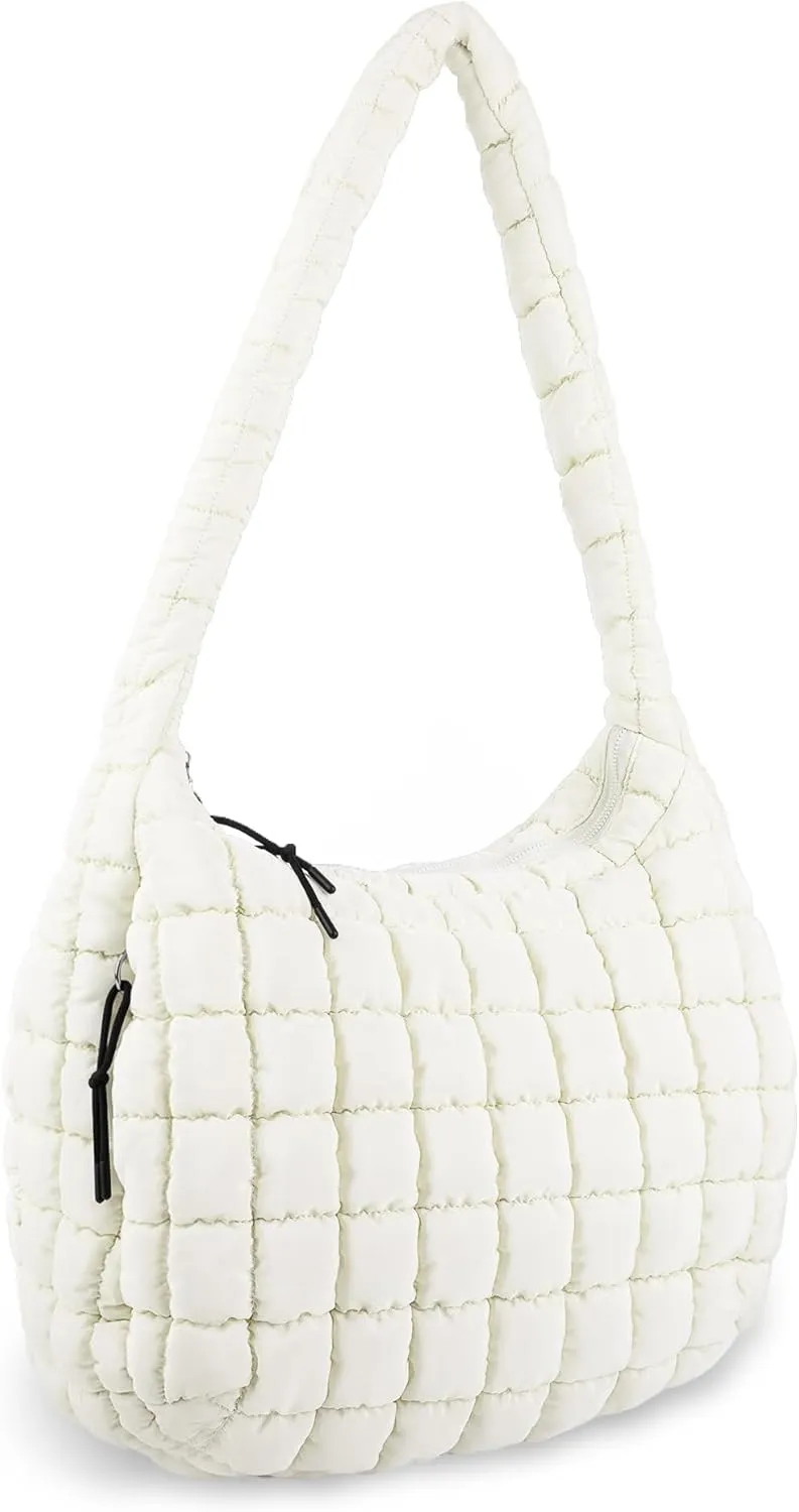 Quilted Puffer Tote Bag for Women - Large Crossbody Bag, Lightweight Nylon Puffy Carryall Hobo Puff Shoulder Bag