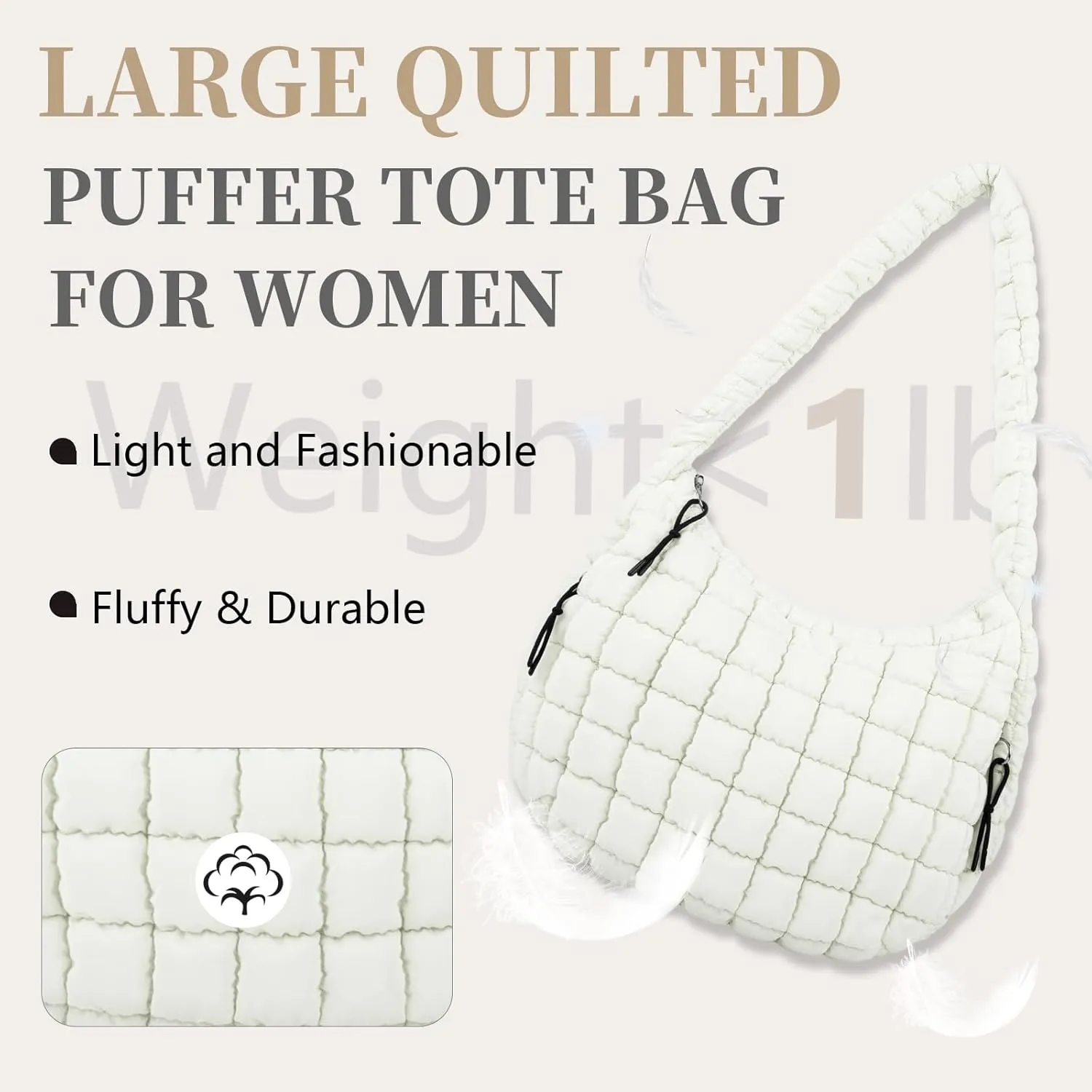 Quilted Puffer Tote Bag for Women - Large Crossbody Bag, Lightweight Nylon Puffy Carryall Hobo Puff Shoulder Bag