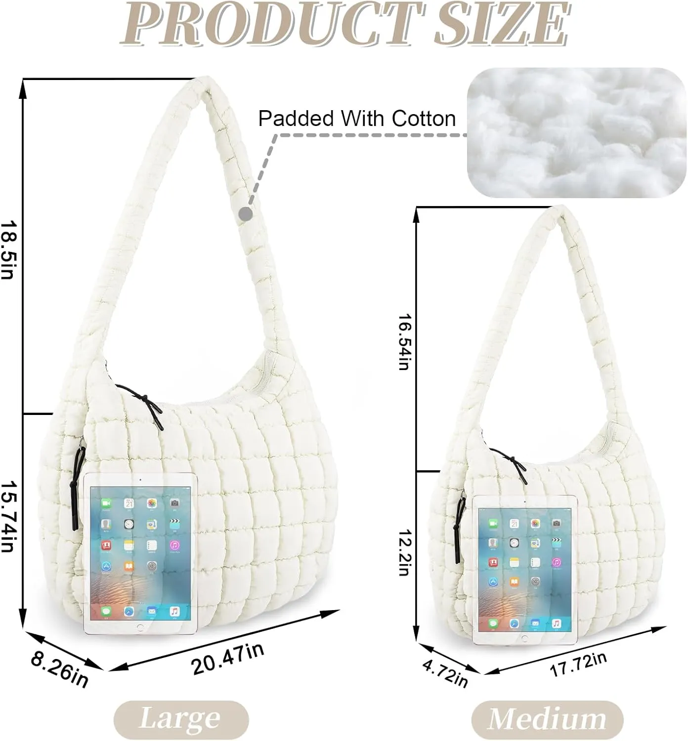 Quilted Puffer Tote Bag for Women - Large Crossbody Bag, Lightweight Nylon Puffy Carryall Hobo Puff Shoulder Bag