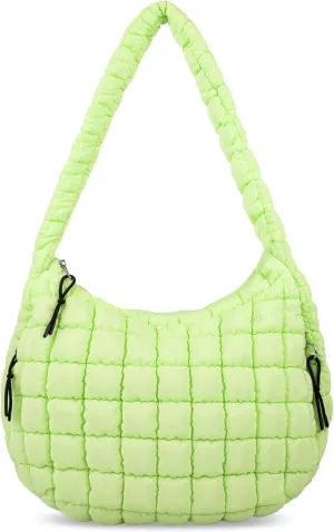 Quilted Puffer Tote Bag for Women - Large Crossbody Bag, Lightweight Nylon Puffy Carryall Hobo Puff Shoulder Bag