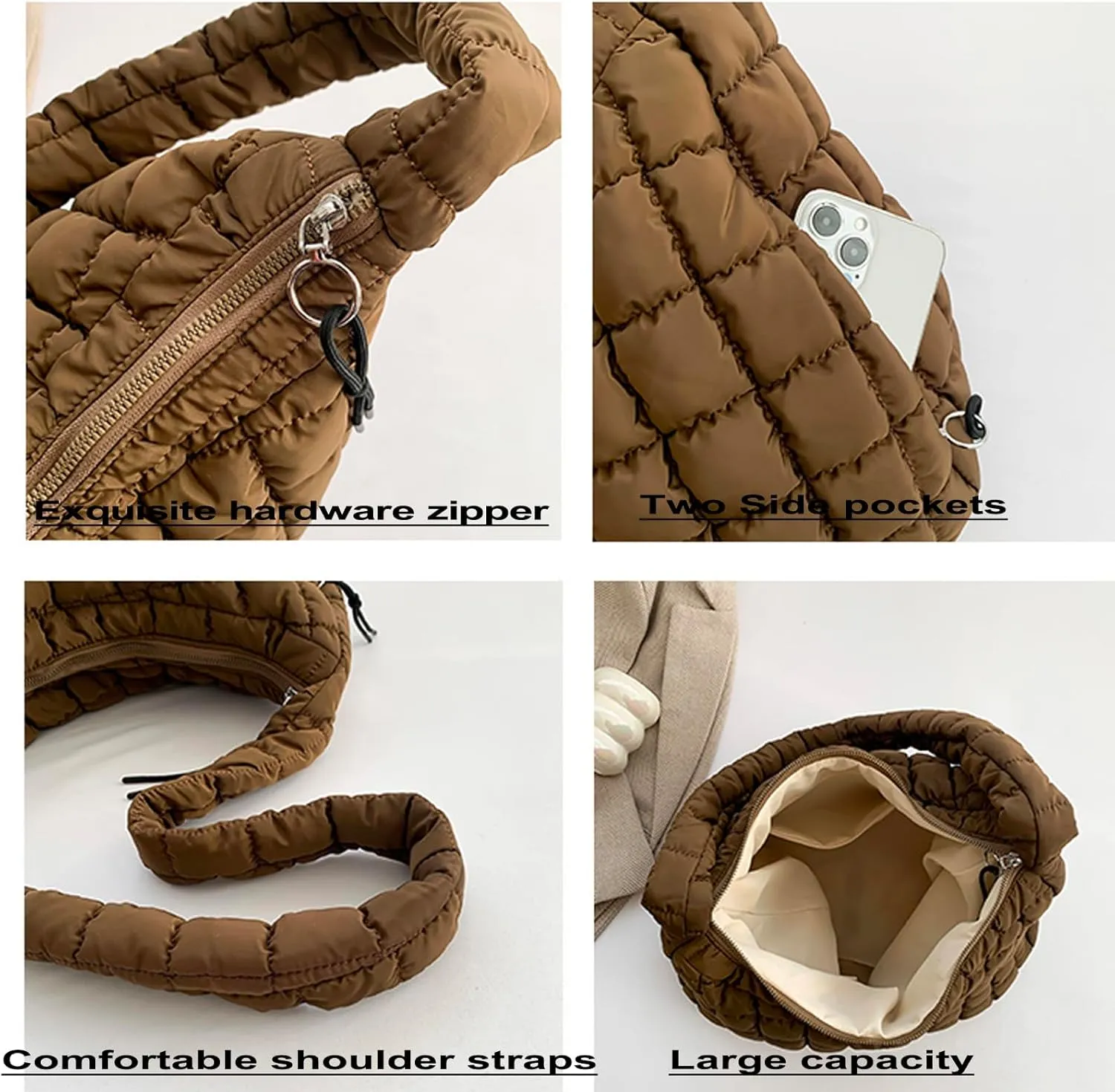 Quilted Puffer Tote Bag for Women Large Quilted Puffy Tote Bag Carryall Bag Soft Puffy Crossbody Bag Hobo Purse