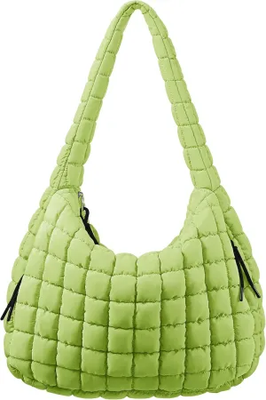 Quilted Puffer Tote Bag for Women Large Tote Bag Puffy Tote Bag with Zipper Lightweight Hobo Bag Crossbody Shoulder Bag