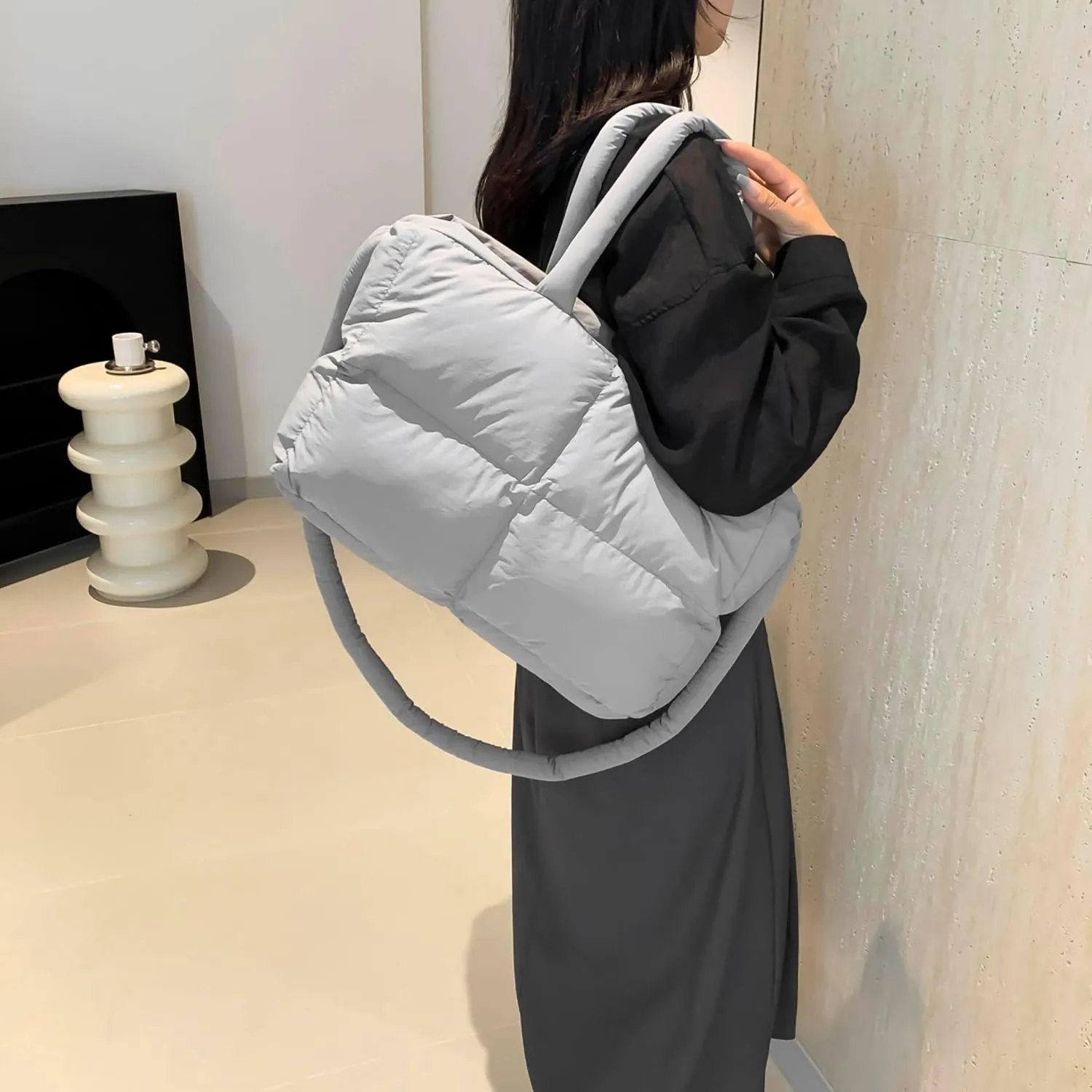 Quilted Puffer Tote Bag for Women Soft Puffy Hobo Crossbody Handbags Purse Lightweight Shoulder Bag