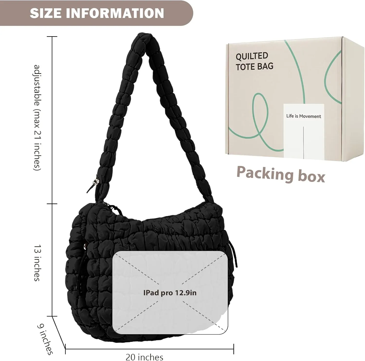 Quilted Puffer Tote Bag Large Crossbody Shoulder Bag Nylon Puffy Bubble Bag with Adjustable Shoulder Strap