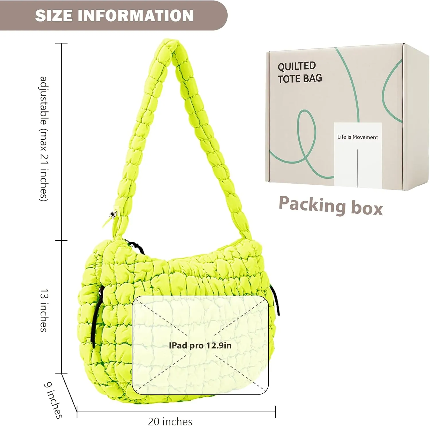 Quilted Puffer Tote Bag Large Crossbody Shoulder Bag Nylon Puffy Bubble Bag with Adjustable Shoulder Strap