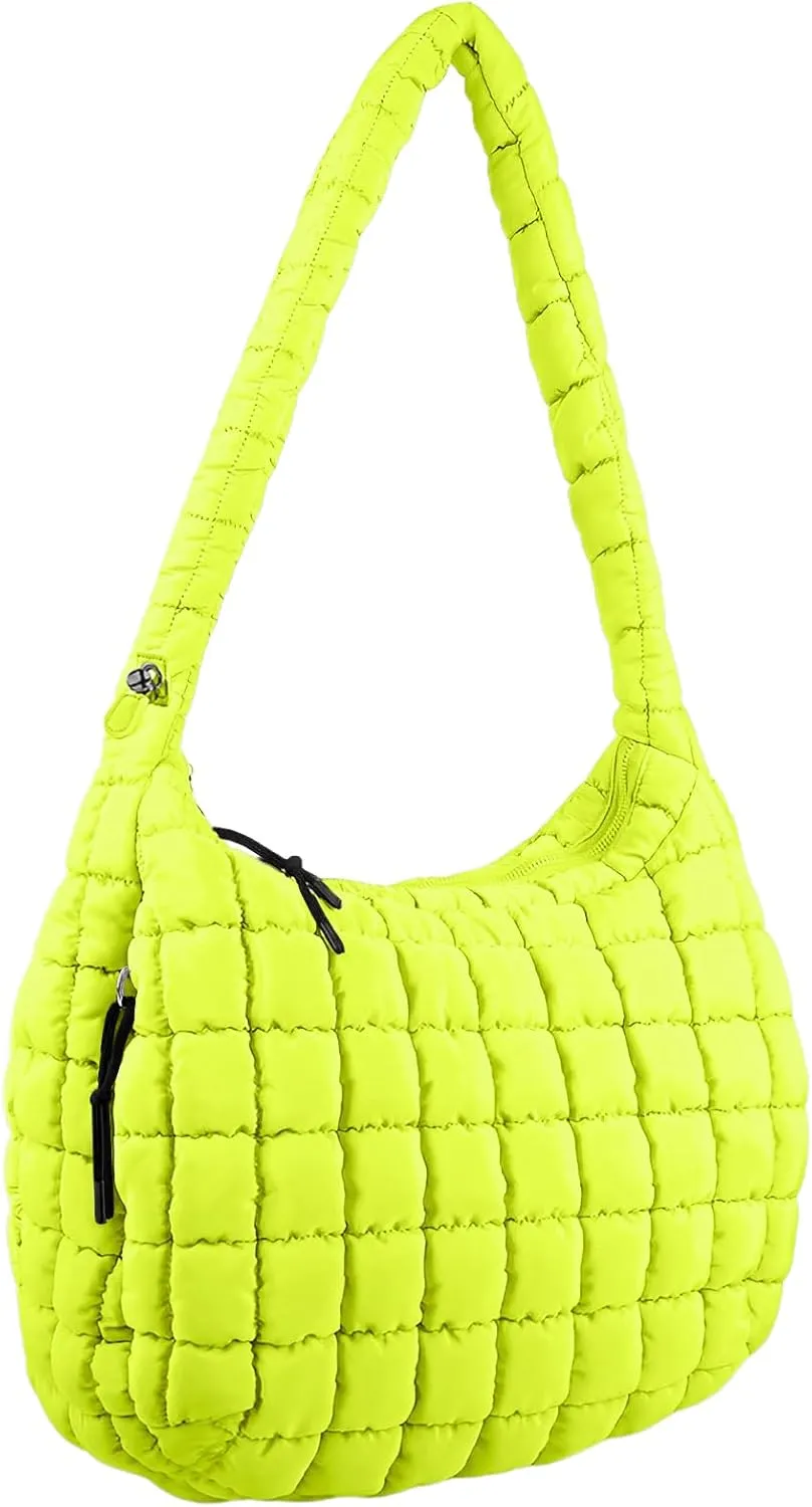 Quilted Puffer Tote Bag Large Crossbody Shoulder Bag Nylon Puffy Bubble Bag with Adjustable Shoulder Strap