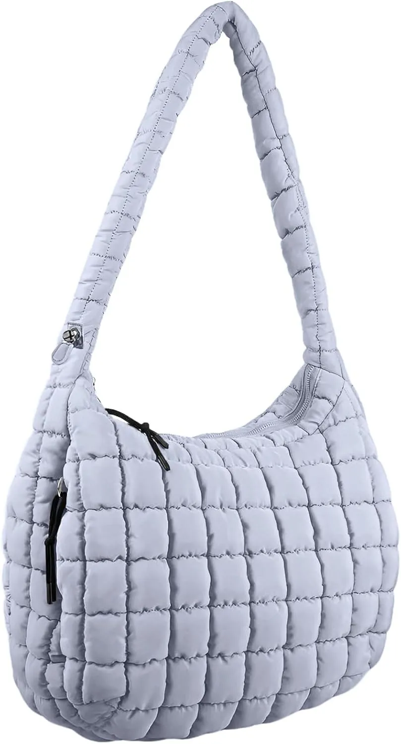Quilted Puffer Tote Bag Large Crossbody Shoulder Bag Nylon Puffy Bubble Bag with Adjustable Shoulder Strap