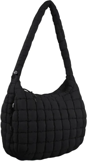 Quilted Puffer Tote Bag Large Crossbody Shoulder Bag Nylon Puffy Bubble Bag with Adjustable Shoulder Strap