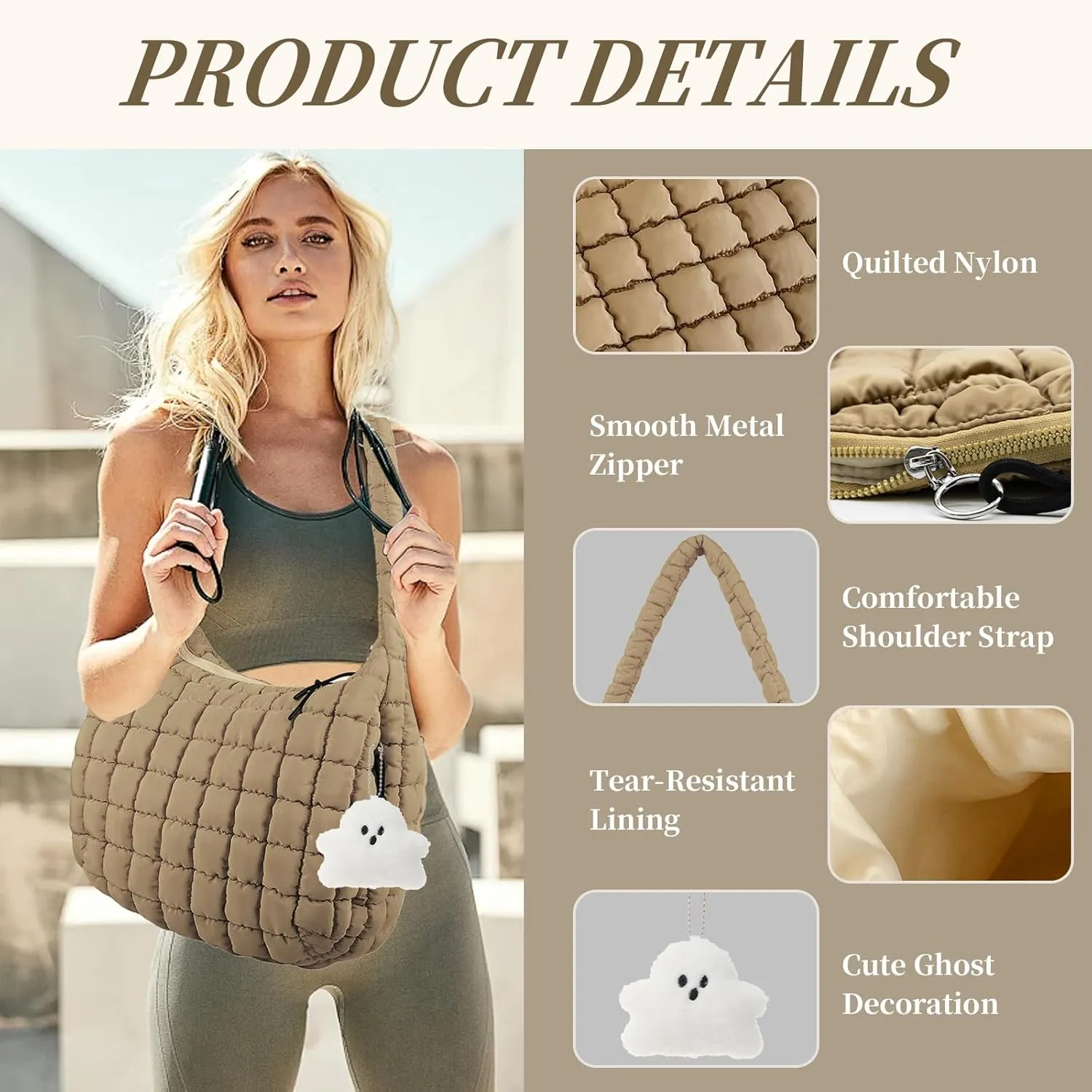 Quilted Puffer Tote Bag Large Quilted Crossbody Hobo Bags for Women Puffy Purse Carryall Bag Nylon Shoulder Handbag