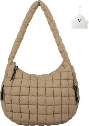 Quilted Puffer Tote Bag Large Quilted Crossbody Hobo Bags for Women Puffy Purse Carryall Bag Nylon Shoulder Handbag