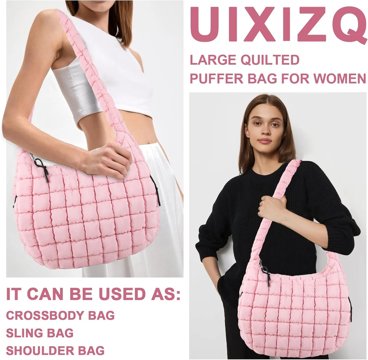 Quilted Puffer Tote Bag Purse Puffy Crossbody Shoulder Bag,Lightweight Nylon Hobo Bag Puffer Carryall Bag for Women Girl