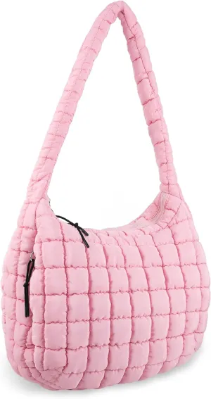 Quilted Puffer Tote Bag Purse Puffy Crossbody Shoulder Bag,Lightweight Nylon Hobo Bag Puffer Carryall Bag for Women Girl