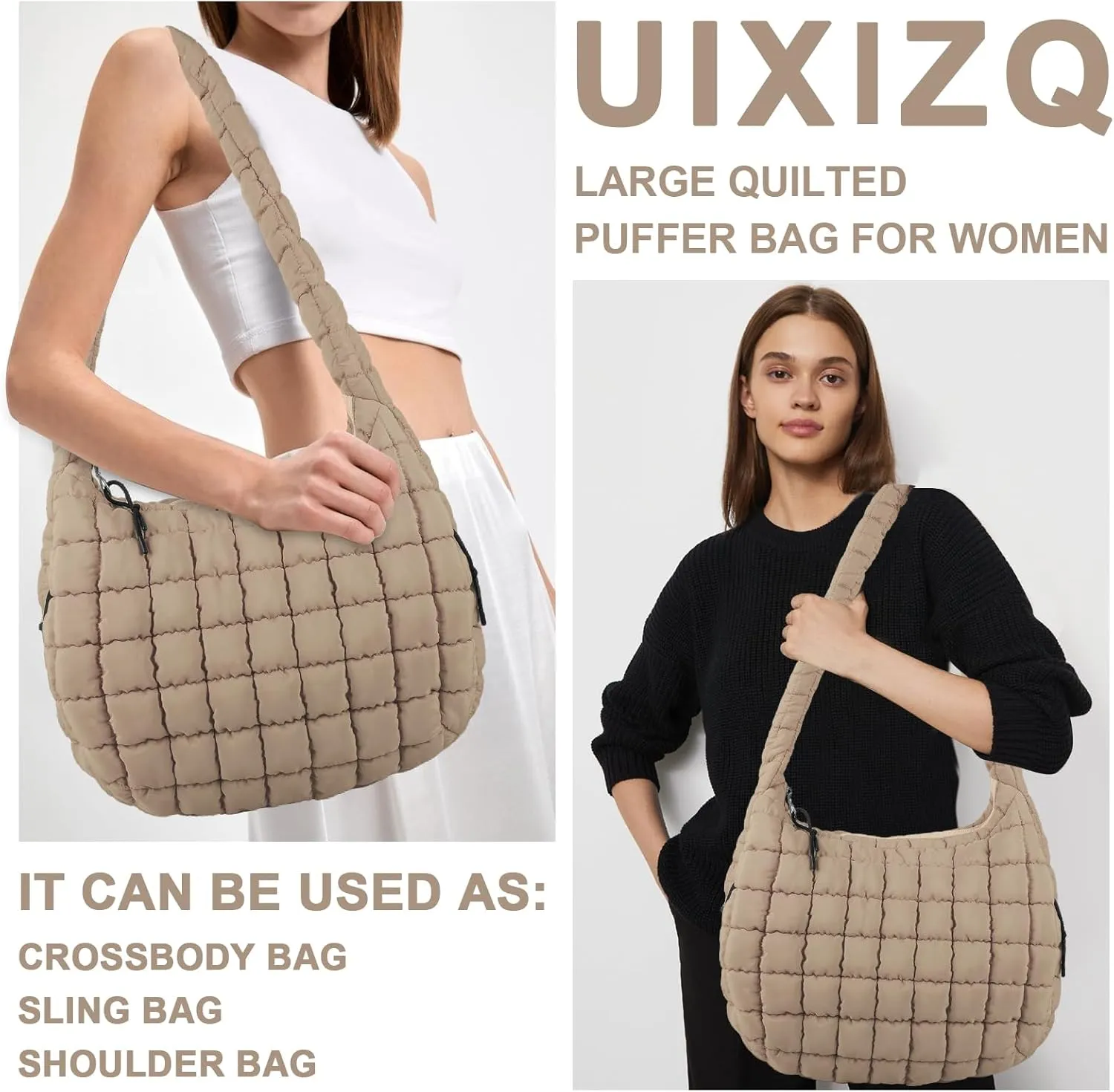 Quilted Puffer Tote Bag Purse Puffy Crossbody Shoulder Bag,Lightweight Nylon Hobo Bag Puffer Carryall Bag for Women Girl