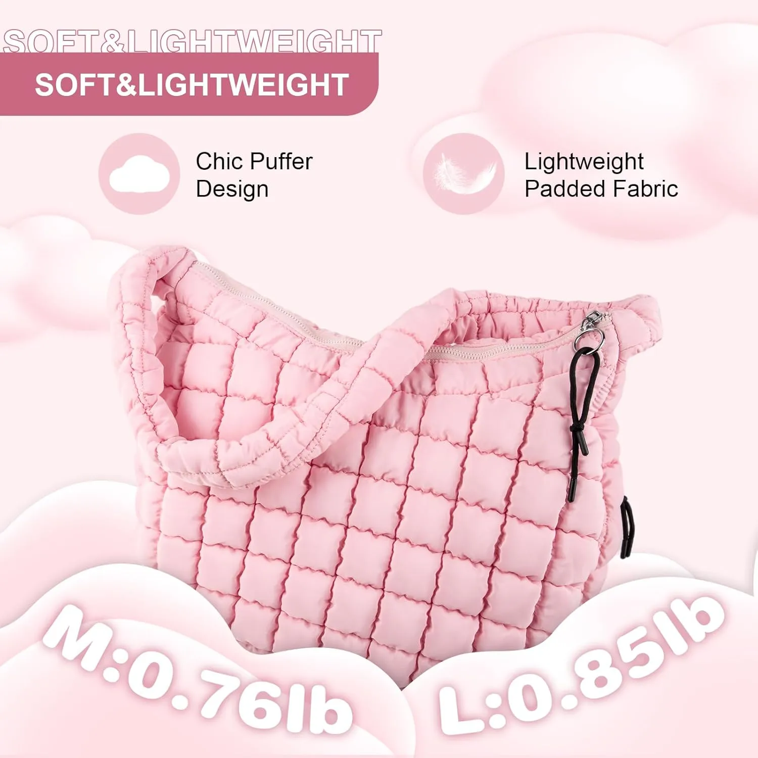 Quilted Puffer Tote Bag Purse Puffy Crossbody Shoulder Bag,Lightweight Nylon Hobo Bag Puffer Carryall Bag for Women Girl