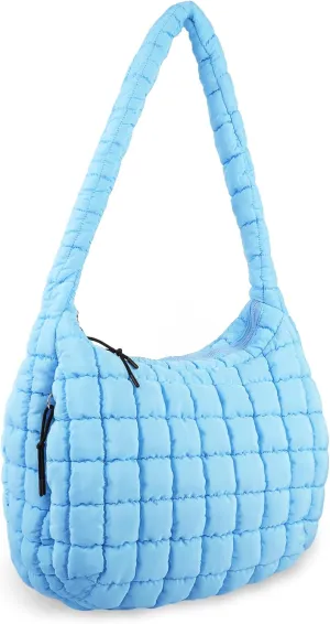 Quilted Puffer Tote Bag Purse Puffy Crossbody Shoulder Bag,Lightweight Nylon Hobo Bag Puffer Carryall Bag for Women Girl