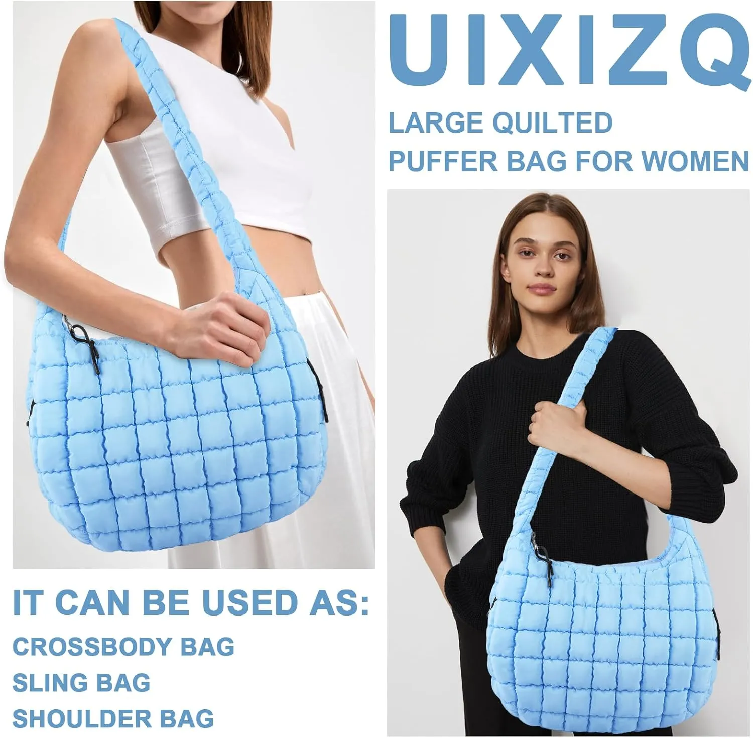 Quilted Puffer Tote Bag Purse Puffy Crossbody Shoulder Bag,Lightweight Nylon Hobo Bag Puffer Carryall Bag for Women Girl