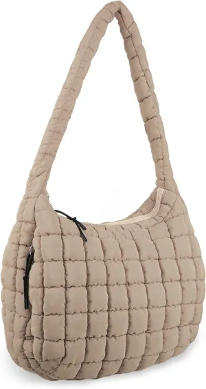 Quilted Puffer Tote Bag Purse Puffy Crossbody Shoulder Bag,Lightweight Nylon Hobo Bag Puffer Carryall Bag for Women Girl