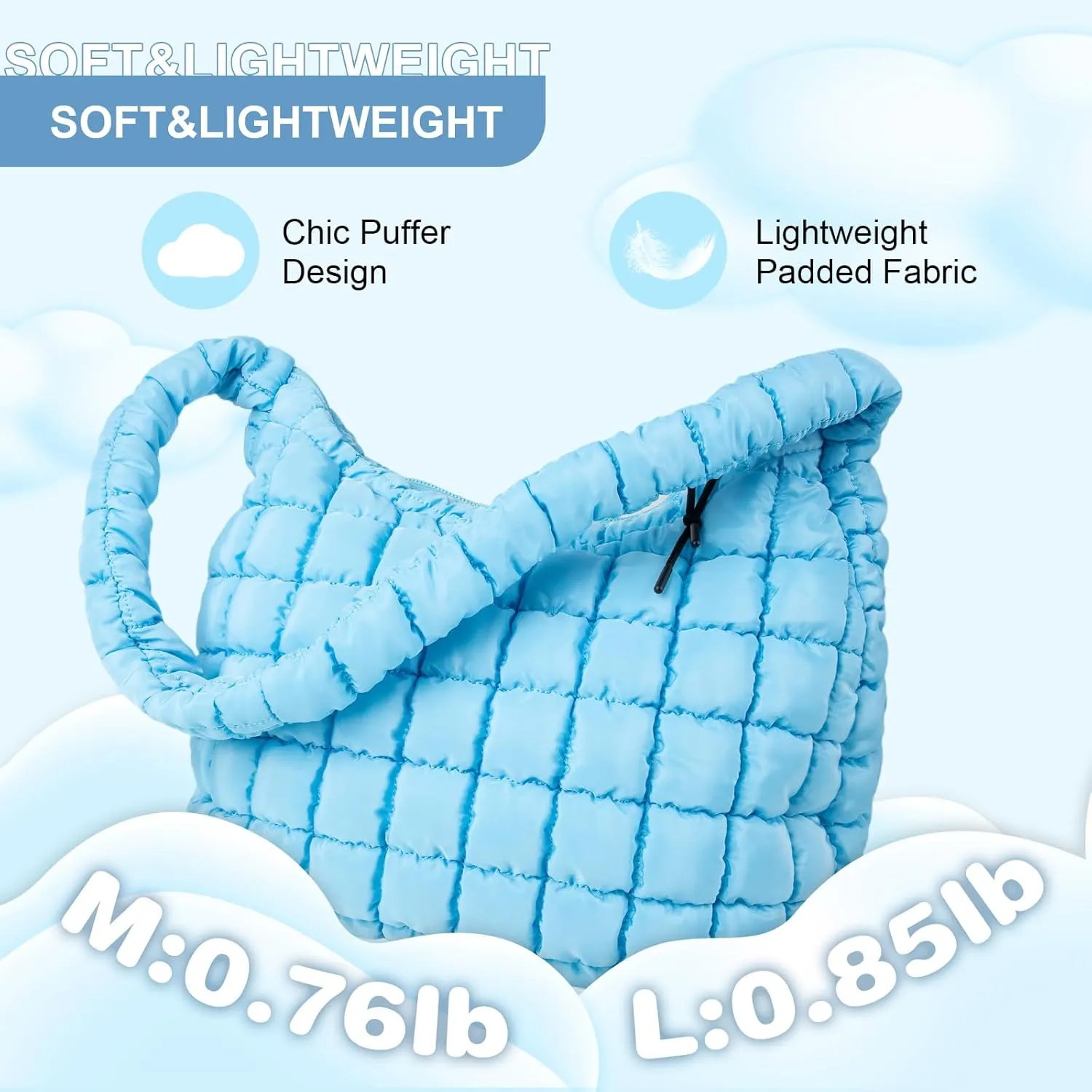 Quilted Puffer Tote Bag Purse Puffy Crossbody Shoulder Bag,Lightweight Nylon Hobo Bag Puffer Carryall Bag for Women Girl