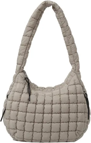 Quilted Puffer Tote Bags for Women Lightweight Quilted Padding Shoulder Bag Satchel Handbag Zip Puffer Bag Green