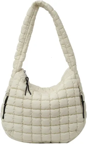 Quilted Puffer Tote Bags for Women Lightweight Quilted Padding Shoulder Bag Satchel Handbag Zip Puffer Bag Green