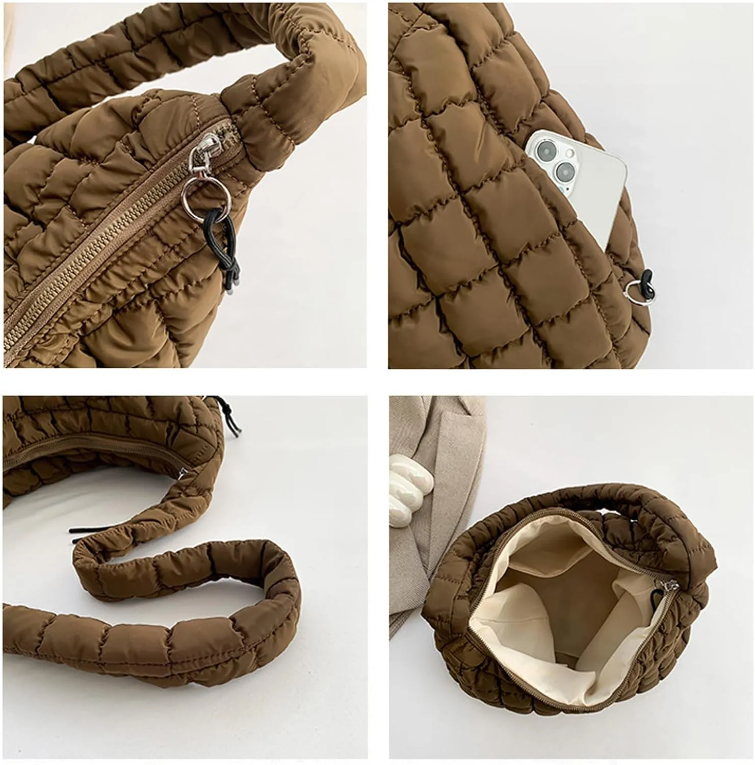Quilted Puffer Tote Bags for Women Lightweight Quilted Padding Shoulder Bag Satchel Handbag Zip Puffer Bag Green