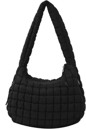 Quilted Puffer Tote Bags for Women Lightweight Quilted Padding Shoulder Bag Satchel Handbag Zip Puffer Bag Green