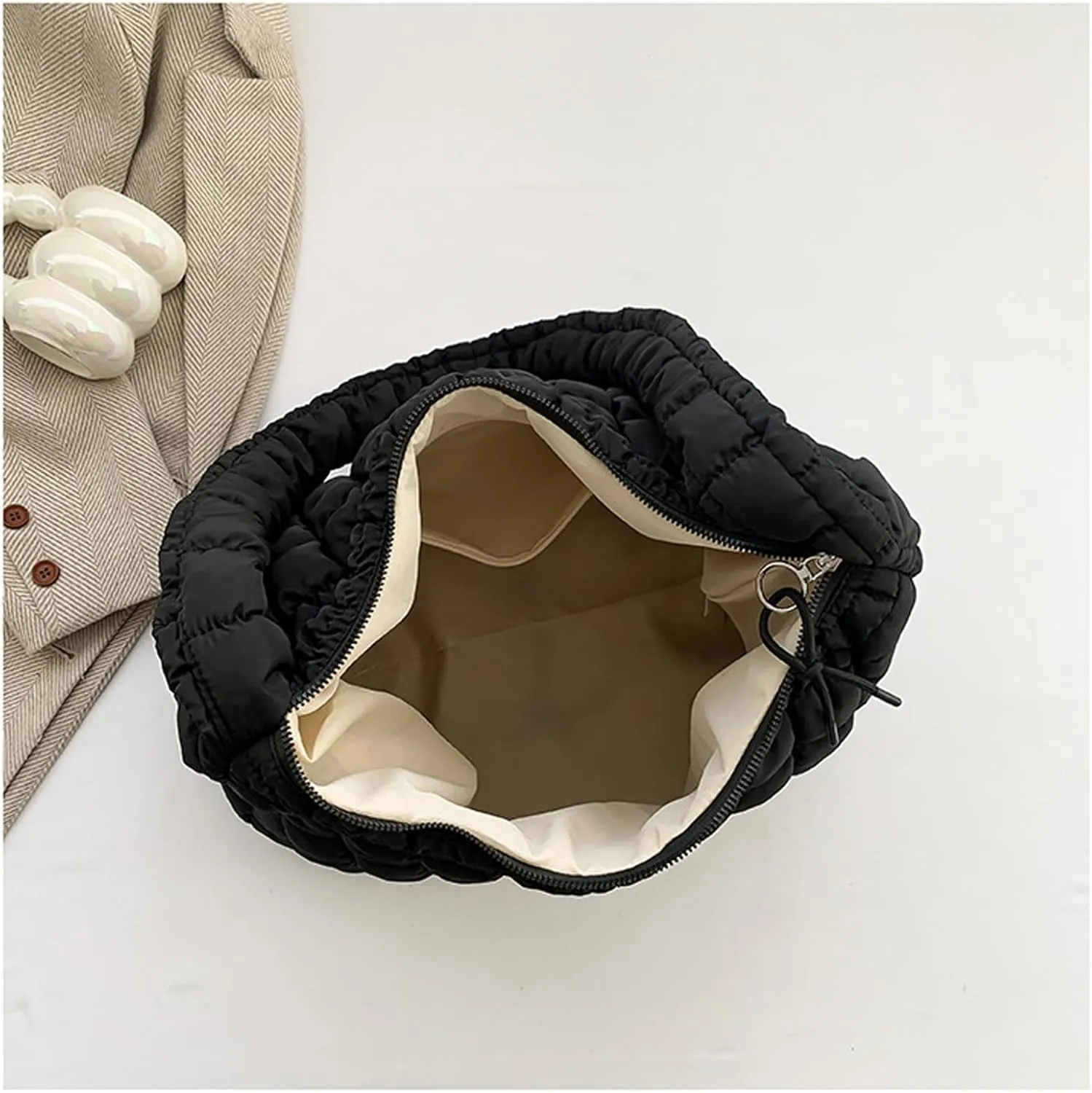 Quilted Puffer Tote Bags for Women Lightweight Quilted Padding Shoulder Bag Satchel Handbag Zip Puffer Bag Green