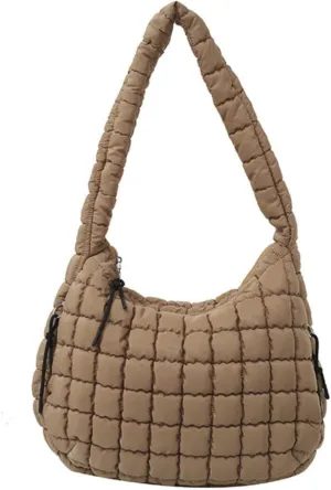 Quilted Puffer Tote Bags for Women Lightweight Quilted Padding Shoulder Bag Satchel Handbag Zip Puffer Bag Green