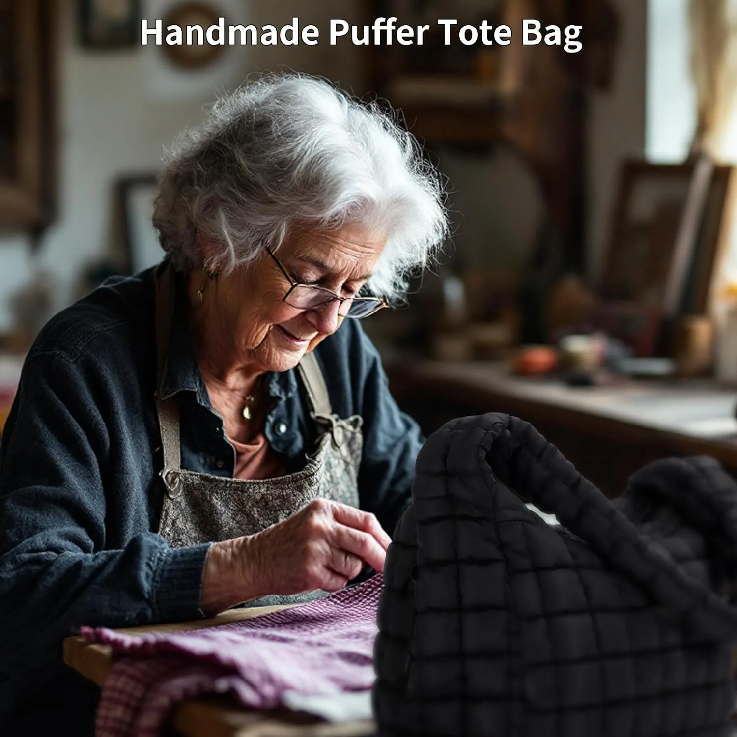 Quilted Puffy Tote Bag for Women – Large-Capacity Nylon Puffer Crossbody Bag with Zipper