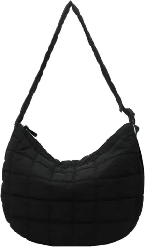Quilted Shoulder Bags for Women Soft Nylon Tote Crossbody Purse Large Handbag Work Messenger Bag with Zipper