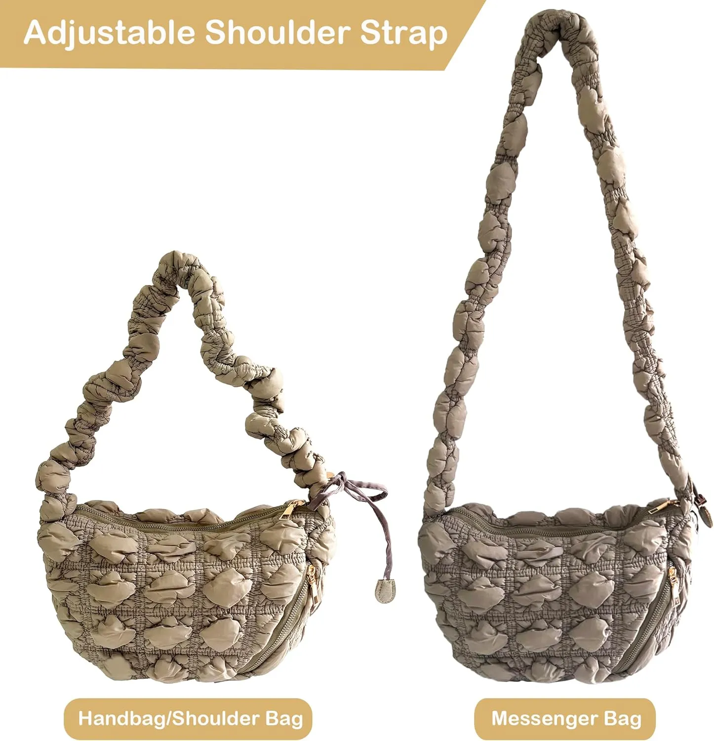 Quilted Small Bag,Adjustable Shoulder Strap Puffer Crescent Crossbody Bags Lightweight Hobo Handbag Puff Purse