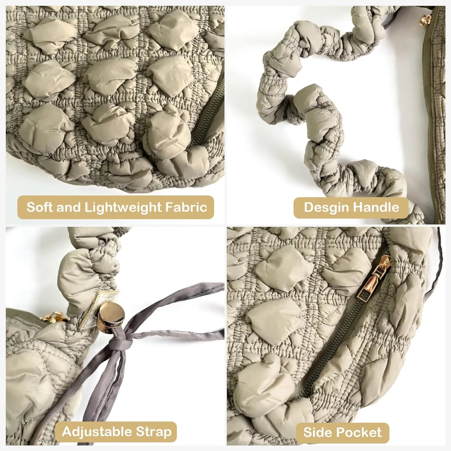 Quilted Small Bag,Adjustable Shoulder Strap Puffer Crescent Crossbody Bags Lightweight Hobo Handbag Puff Purse