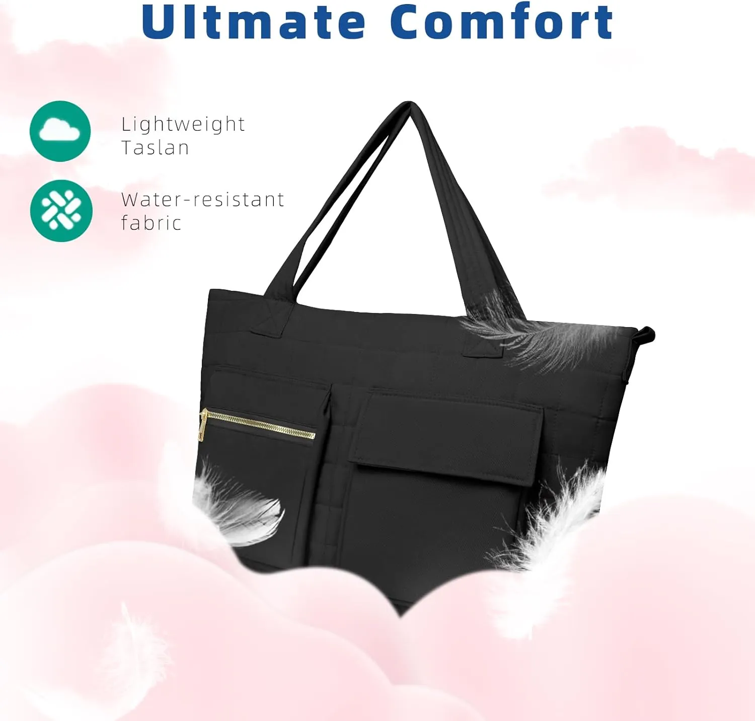 Quilted Tote Bag for Women, puffy Shoulder Bag Handbag for Travel, Large Puffer Tote Bag with Pockets Lightweight Work bags