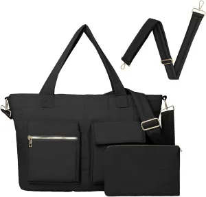 Quilted Tote Bag for Women, puffy Shoulder Bag Handbag for Travel, Large Puffer Tote Bag with Pockets Lightweight Work bags