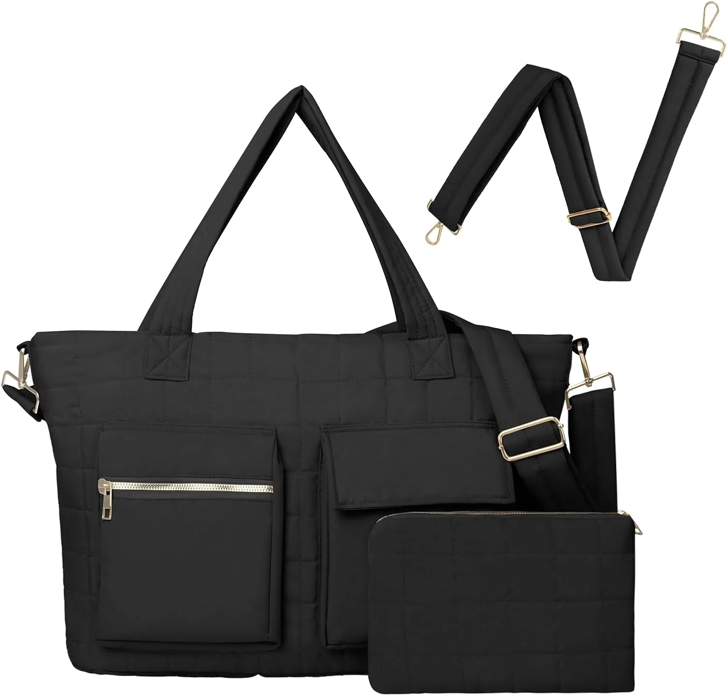 Quilted Tote Bag for Women, puffy Shoulder Bag Handbag for Travel, Large Puffer Tote Bag with Pockets Lightweight Work bags
