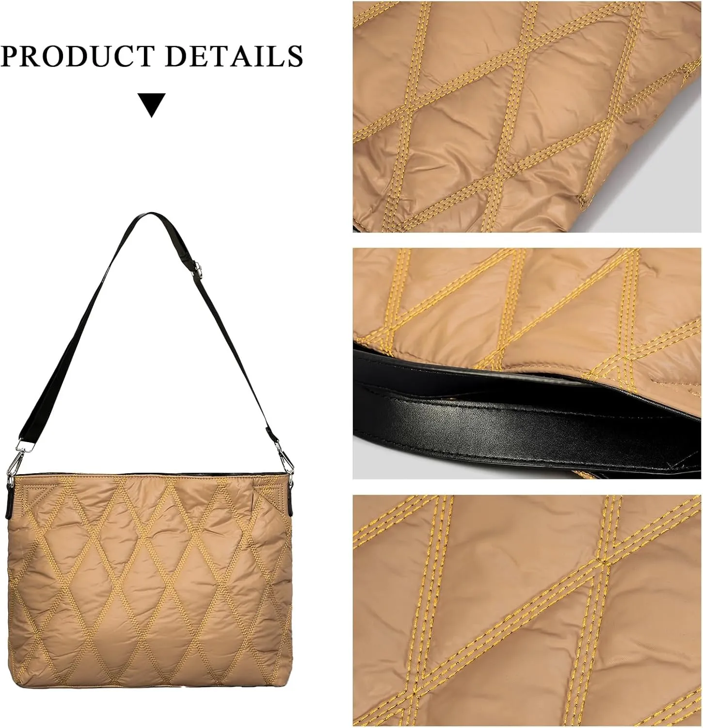 Quilted Tote Bag for Women, Soft Puffer Bag Lightweight Trendy Crossbody Bags Purse with Long Shoulder Strap