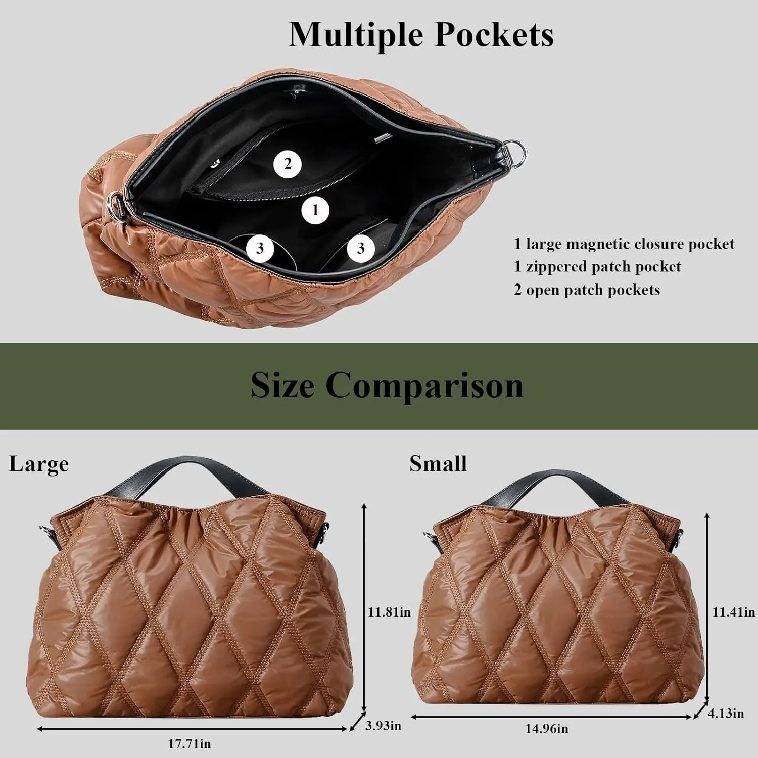 Quilted Tote Bag for Women, Soft Puffer Bag Lightweight Trendy Crossbody Bags Purse with Long Shoulder Strap
