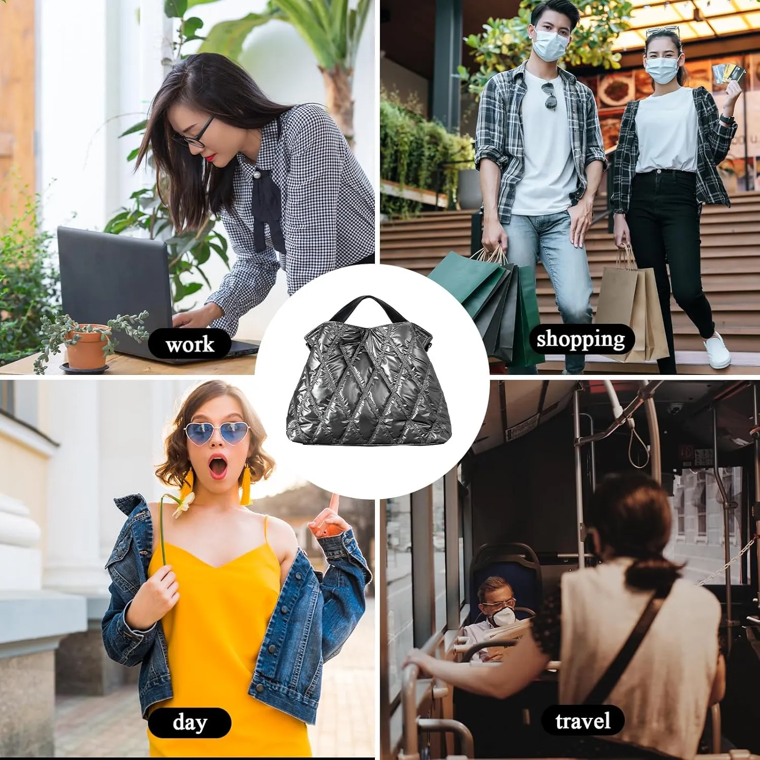 Quilted Tote Bag for Women, Soft Puffer Bag Lightweight Trendy Crossbody Bags Purse with Long Shoulder Strap
