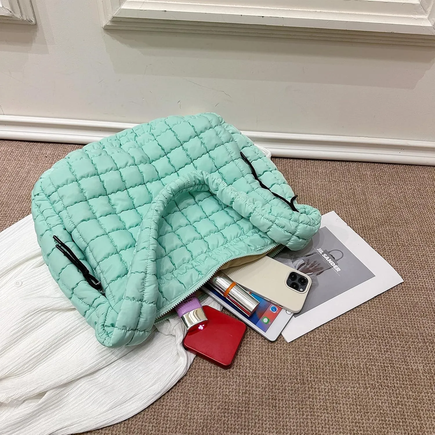 Quilted Tote Bag, Large Lightweight Quilted Bag Puffer Tote Bag Trendy Puffy Purse Hobo Bags for Women