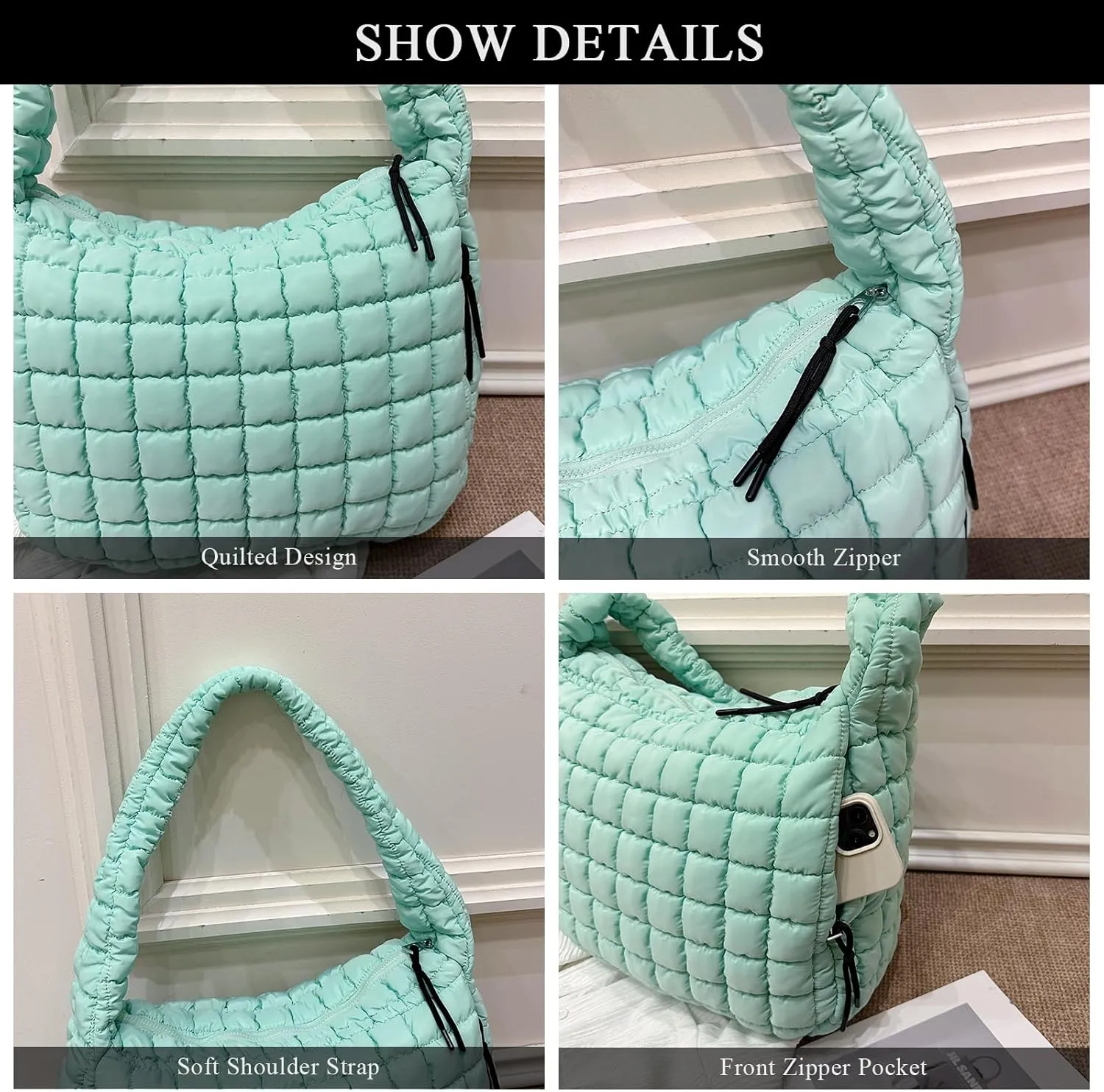 Quilted Tote Bag, Large Lightweight Quilted Bag Puffer Tote Bag Trendy Puffy Purse Hobo Bags for Women