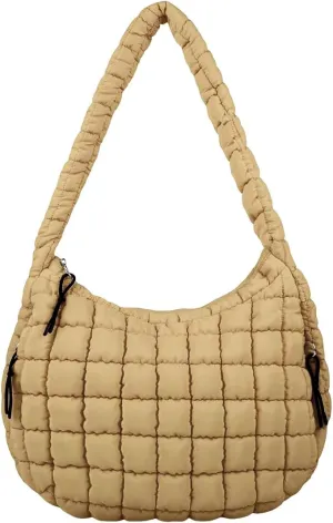 Quilted Tote Bag, Puffer Bag for Women, Large Puffy Shoulder Bag, Lightweight Checkered Purse, Soft Padded Hobo Bag