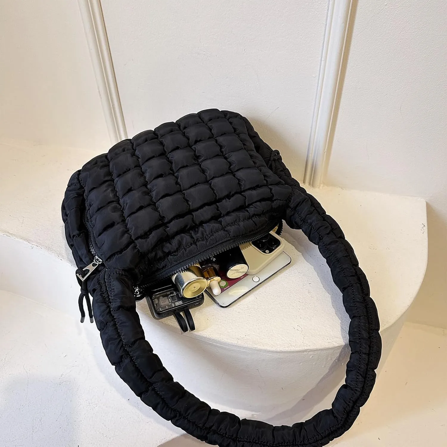 Quilted Tote Bag - Small Lightweight Puffer Hobo Bag for Women