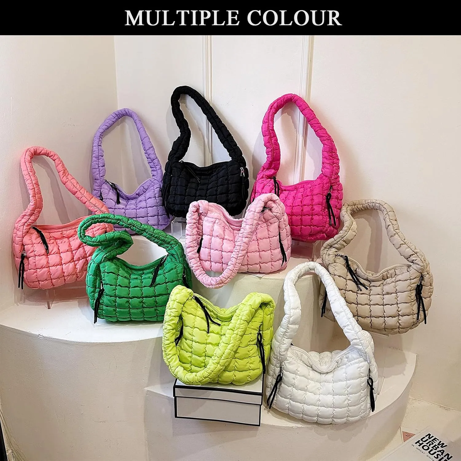 Quilted Tote Bag - Small Lightweight Puffer Hobo Bag for Women