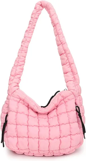 Quilted Tote Bag - Small Lightweight Puffer Hobo Bag for Women