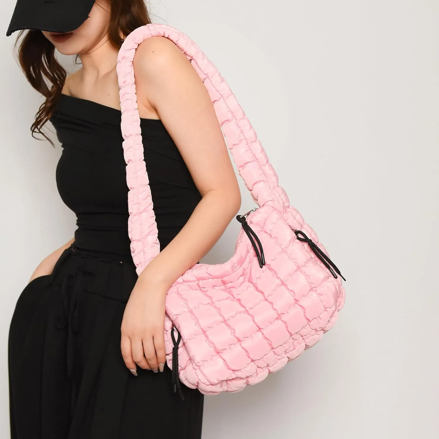 Quilted Tote Bag - Small Lightweight Puffer Hobo Bag for Women