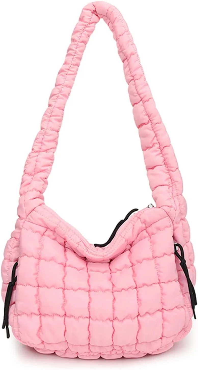 Quilted Tote Bag - Small Lightweight Puffer Hobo Bag for Women
