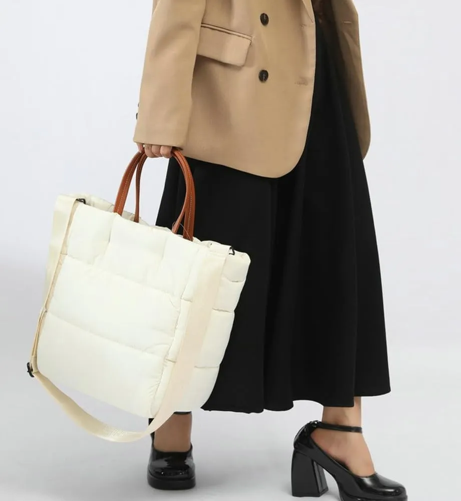 Quilted Tote Bags for Women Large Shoulder Crossbody Bag Padding Down Cotton Handbag Winter Retro Work Purse