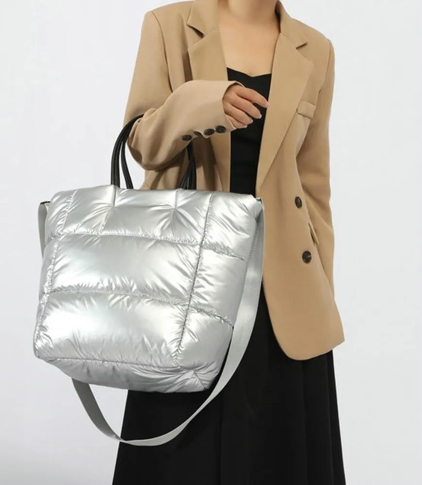 Quilted Tote Bags for Women Large Shoulder Crossbody Bag Padding Down Cotton Handbag Winter Retro Work Purse