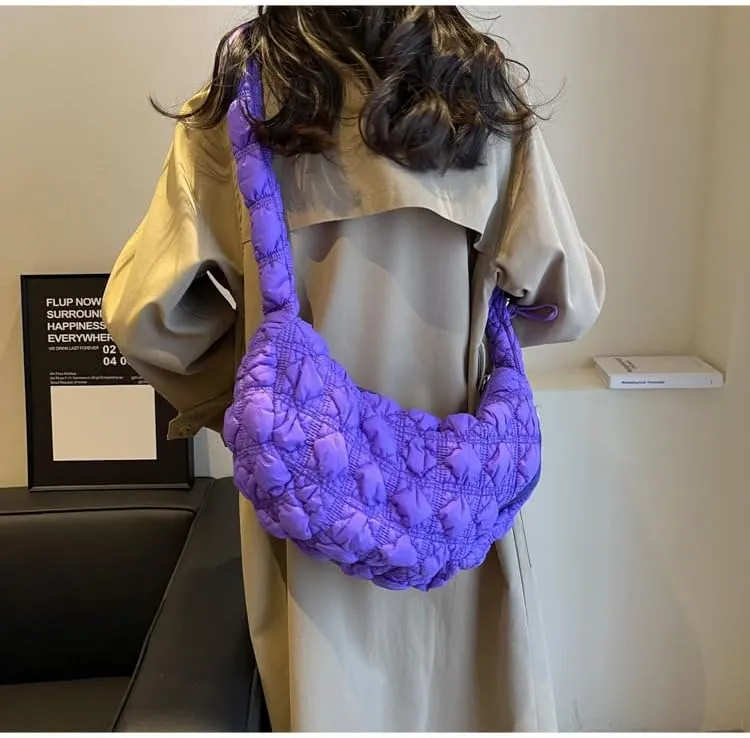 Quilted Tote Bags for Women Puffer Bag Puffy Everyday Purse Lightweight Cloud Cotton Crossbody Shoulder Bag