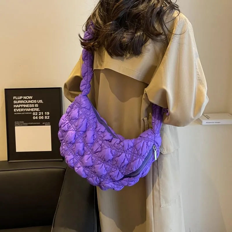 Quilted Tote Bags for Women Puffer Bag Puffy Everyday Purse Lightweight Cloud Cotton Crossbody Shoulder Bag